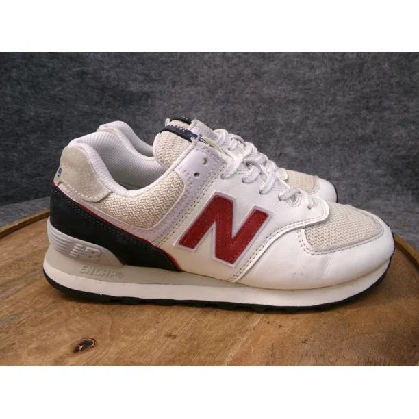 New Balance 574 Sea Salt Navy White Red Leather Shoes Sneakers Men's Size 6.5 D