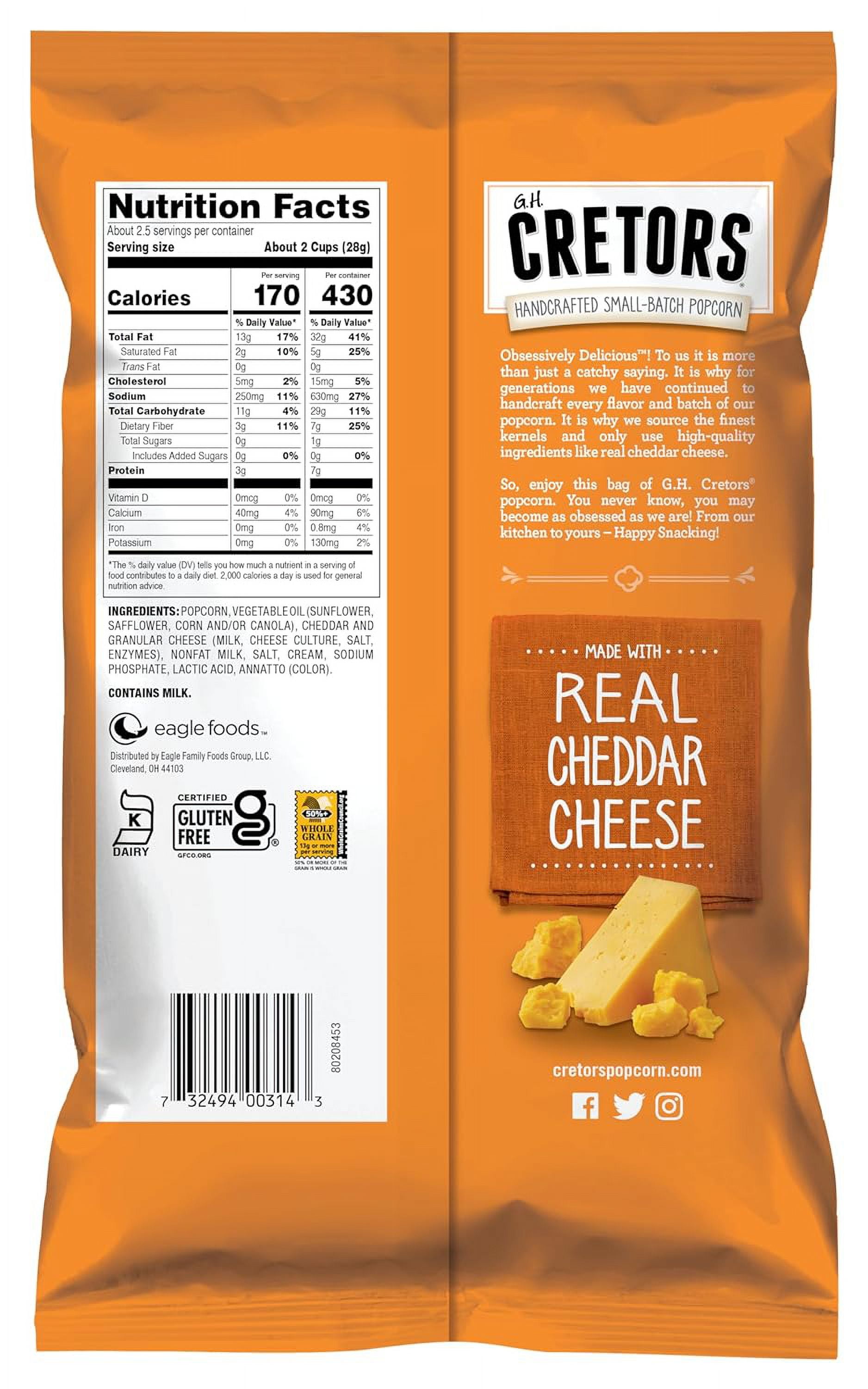 G.H. Cretors, Cheddar Cheese Flavor Popcorn Single Serving Bags (6 Pack - 2.5 Oz Each)