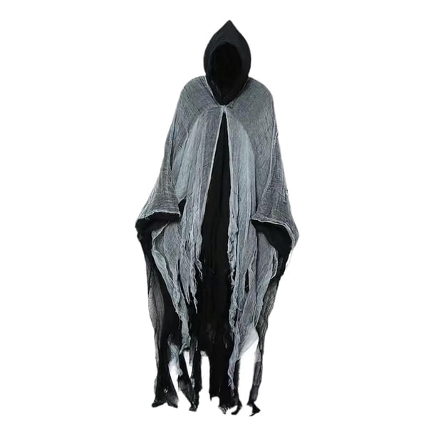 Capa con capucha medieval de Halloween para fiesta temática, sala de escape, hombres y mujeres Gris Negro