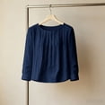 thumbnail image 4 of Womens Solid Pleated Crewneck 3/4 Sleeve Shirt Casual Spring Fall Y2K Vintage Comfy Basic Trendy Office Work Navy L, 4 of 5