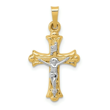 14k Yellow Gold Two Tone Inri Crucifix Cross Religious Pendant Charm Necklace