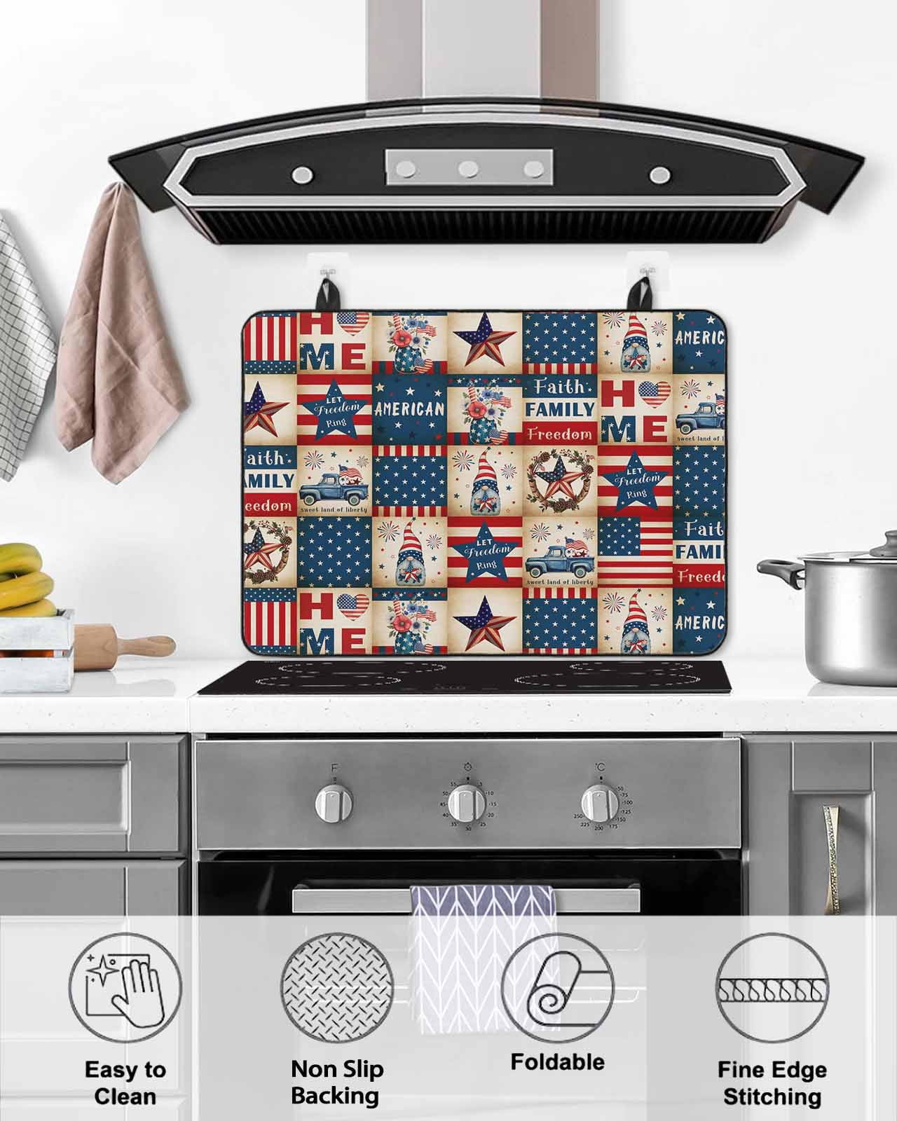 Large Induction Cooktop Protector Mat Independence Day Stove Top Covers for Electric Stove, Country Retro Gnomes Star Usa Flag Decorative Stove Burner Cover Mats, Glass Top Stove Cover