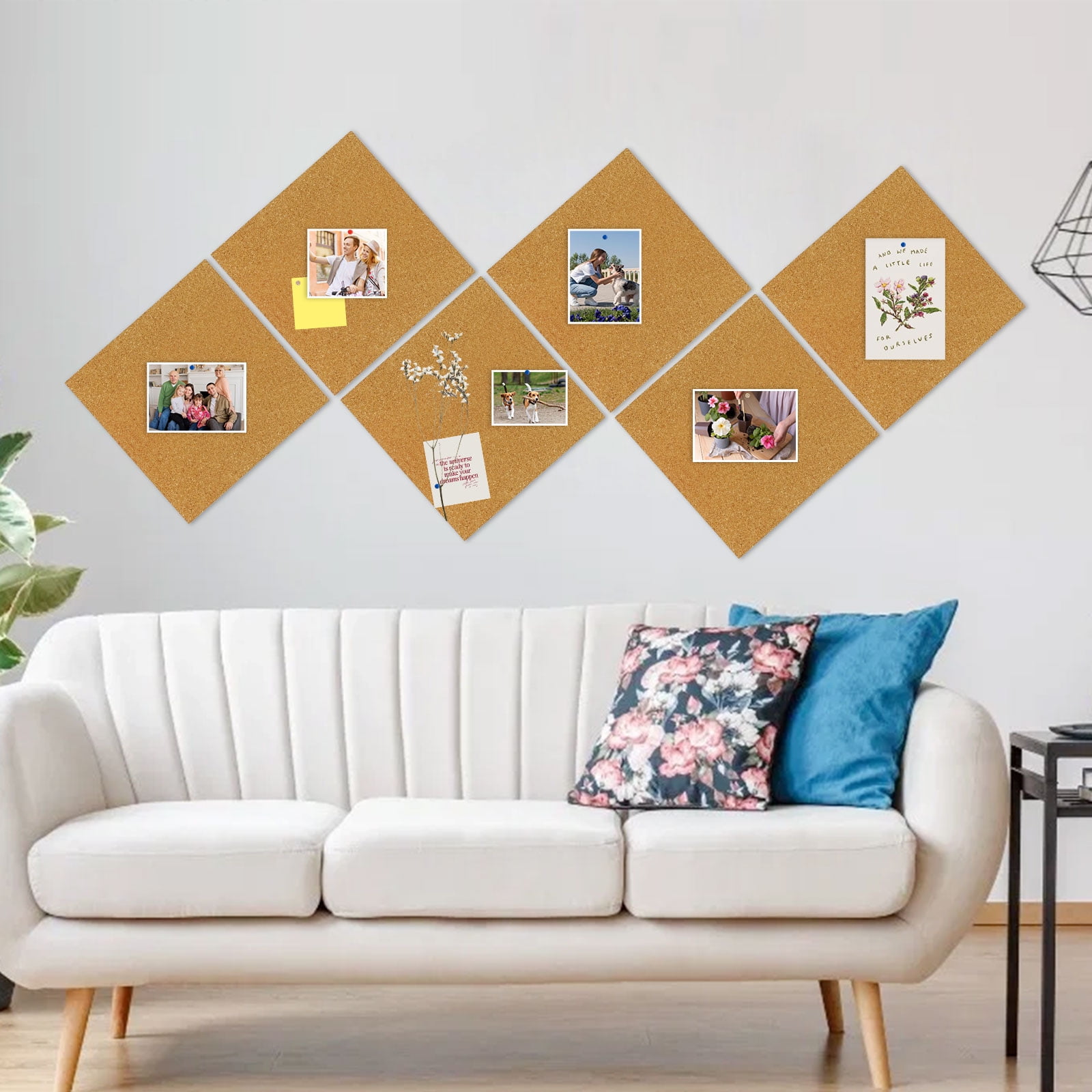 Adhesive Cork Board Tiles 6 Packs Cork Bulletin Board 12" x 12", Thick Frameless Corkboards for Walls with Pushpins for Home Office Kitchen School Decor Display, Brown
