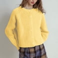 thumbnail image 5 of yardsong Women's Knit Cardigan Sweaters 2025 Fall Button Front Long Sleeve Cardigans Basic Solid Casual Loose Cropped Outwear Yellow,S, 5 of 9