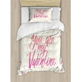 thumbnail image 1 of Vintage Valentine Duvet Cover Set Twin Size, Sweet Typographic Illustration of You are My Valentine Words, Decorative 2 Piece Bedding Set with 1 Pillow Sham, Ivory Pink Pastel Pink, by Ambesonne, 1 of 3