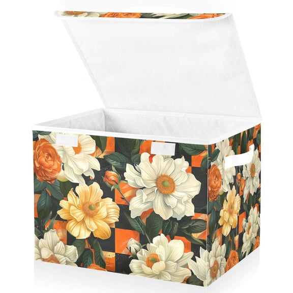 Yayeee Collapsible Cube Storage Bin with Lid Fabric Closet Decorative Basket with Handles, Bright Floral