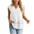 thumbnail image 3 of Camisole Noire Femme Extensible Col en V avec Volant Sans Manches Tunique en Tissu Froissé pour Tenue Décontractée, 3 of 8