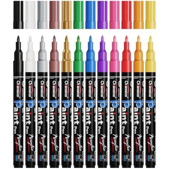 Acrylic Paint Markers Extra Fine Tip - 12 Colors Permanent Markers Acrylic Paint Pens, Waterproof Coloring Marker Pen for Wood, Metal, Rock, Plastic, Glass, Canvas, Plastic, Fabric$$Art & Craft