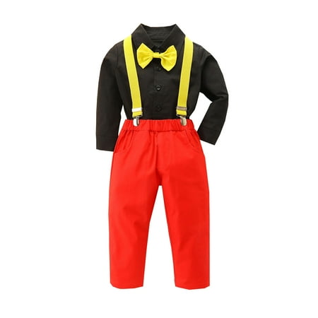 

Toddler Boys Long Sleeve Black Shirt Tops Pants With Yellow Tie Child Kids Gentleman Outfits