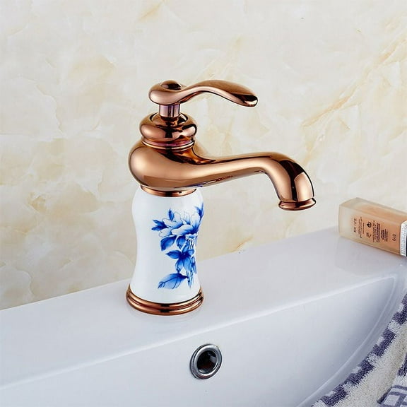 Juno Denver Deck Mount Single Handle Rose Golden Color White Paint Bathroom Basin Sink Faucet