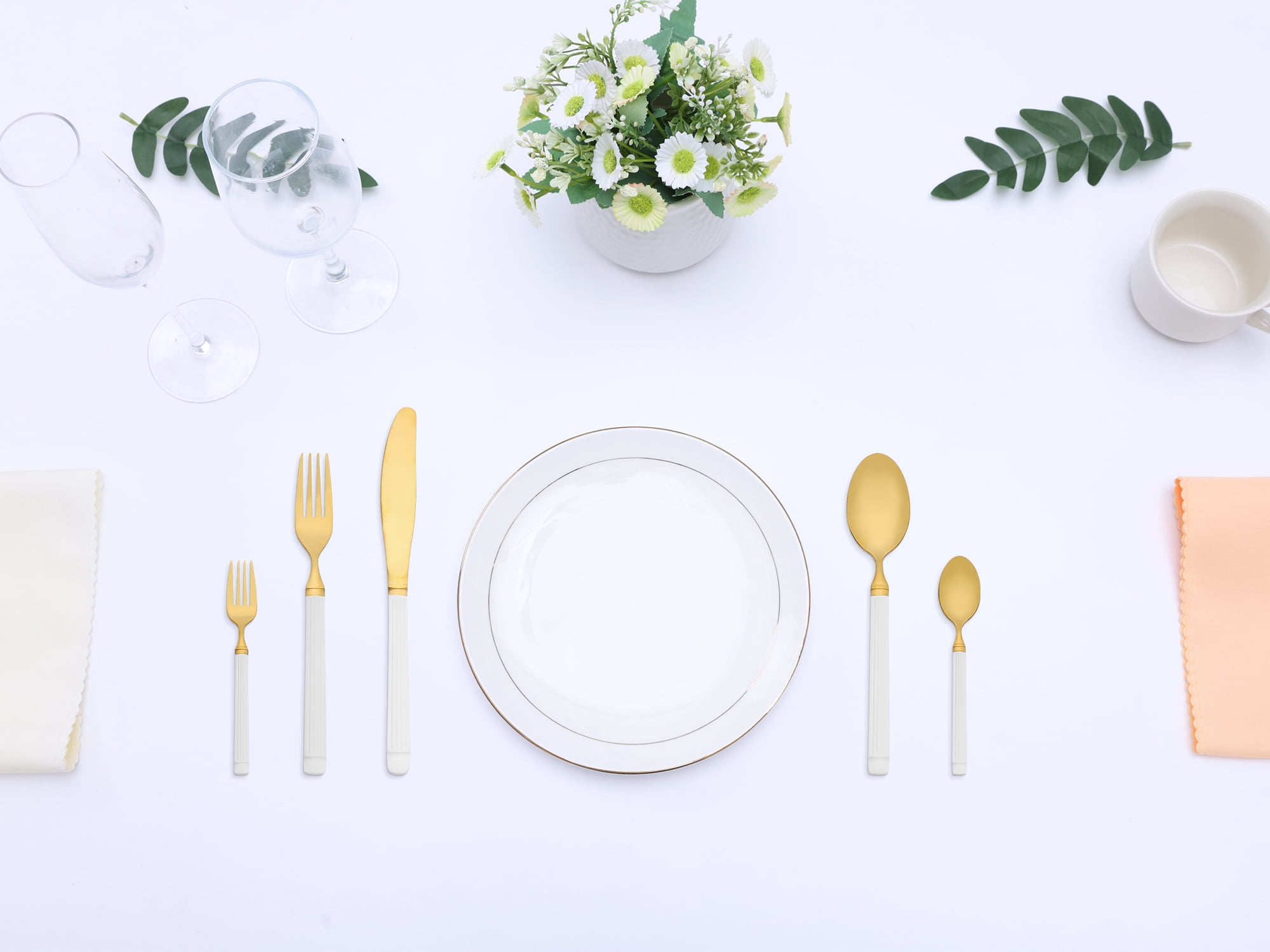 Unique Bargains Classic Mirror Polished Stainless Steel Flatware Set White Gold 30pcs
