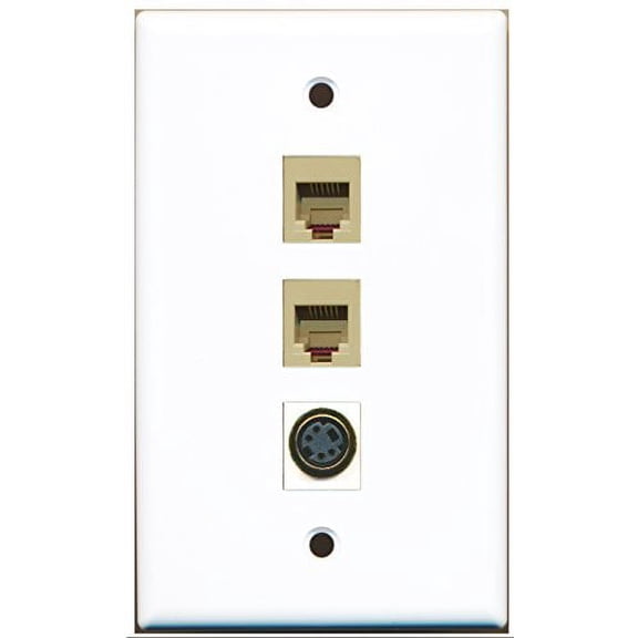 RiteAV - 2 Port Phone RJ11 RJ12 Beige and 1 Port S-Video Wall Plate