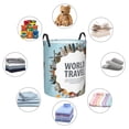 thumbnail image 3 of Lsque World Travel pattern Laundry Hamper Basket, Tall Woven Rope Hamper Basket for Clothes, Lightweight Storage Basket, Collapsible Waterproof-Small, 3 of 8