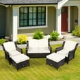 thumbnail image 4 of Costway Ensemble de Mobilier de Terrasse en Rotin 5 Pcs Causeuse Sofa Ottoman Coussin Blanc Cassé, 4 of 10