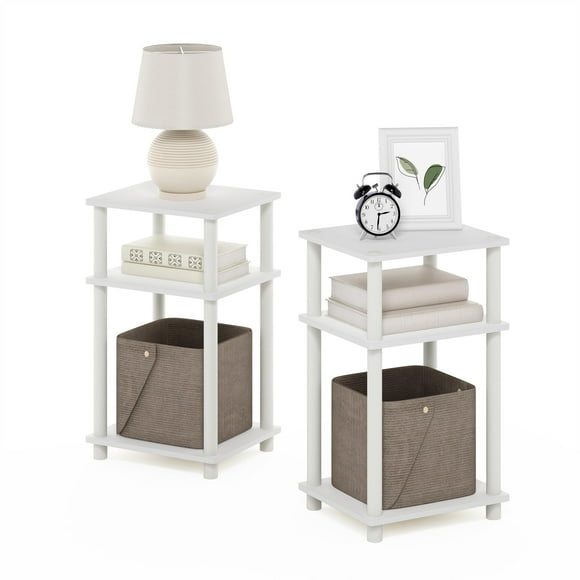 Mesita de noche Furinno Just Turn-Tube de 3 niveles, paquete de 2 unidades, blanca