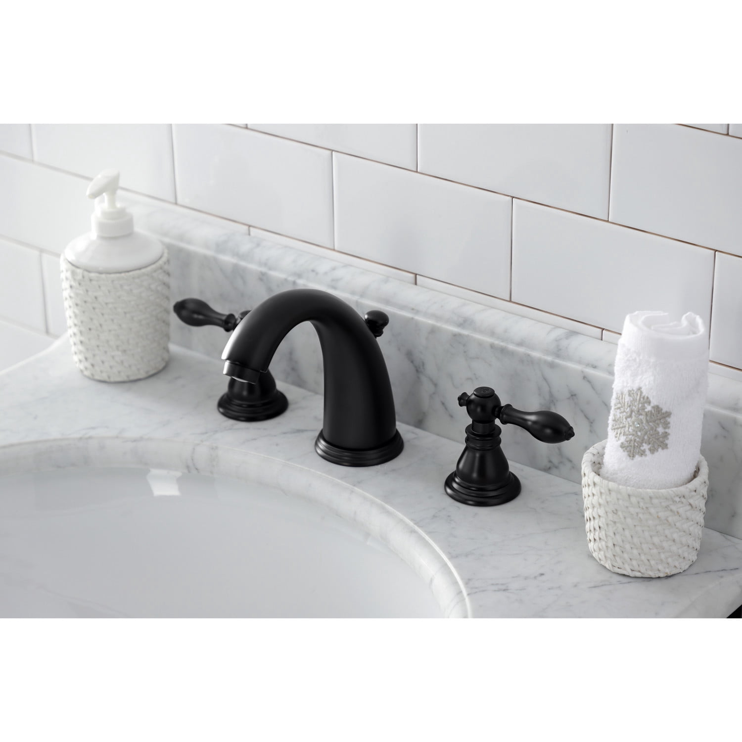 Kingston Brass KB980ACL American Classic Widespread Bathroom Faucet with Retail Pop-Up, Matte Black