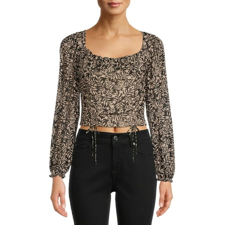 Almost Famous Junior' Double Ruched Front Emma Top with Long Balloon Sleeves