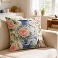 thumbnail image 3 of Chinoiserie Throw Pillow Covers 18x18 Inch, Floral Blue & White Porcelain Palace Peacock Monkey Decorative Pillow Cases, 3 of 6
