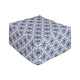thumbnail image 1 of Moroccan Rectangle Pouf, Floral Inspired Classical Oriental Damask Repeating Simplistic Print, Under Desk Foot Stool for Living Room Office with Cover, 25", Off White Dark Sky Blue, by Ambesonne, 1 of 4