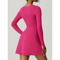 thumbnail image 5 of Douhoow Women MIni Dress Summer Solid Color Long Sleeve Square Neck Split Hem Dress, 5 of 7