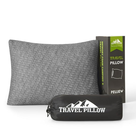 Almohada de viaje de espuma viscoelástica PEUJEW, pequeña, gris triturado