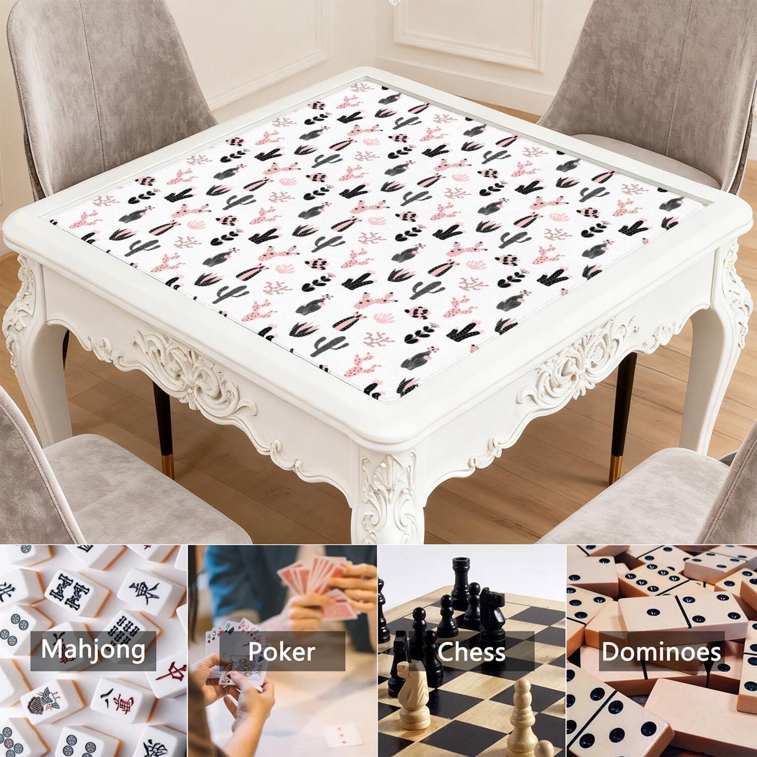 Botanical Pattern Mahjong Mat 31.5x31.5 Inches Crafted from Premium Rubber with Anti-Slip Grip Surface and Noise Dampening Features for Tiles Cards Games