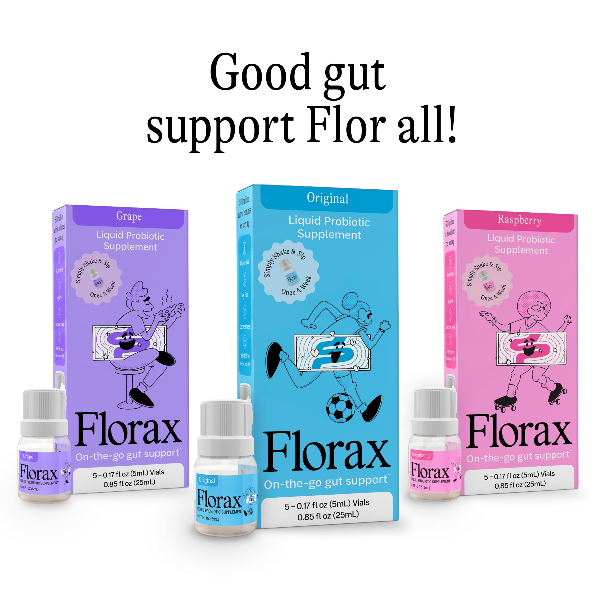 Florax - Liquid Probiotic - Original Flavor - On-the-go Gut Support for Women, Men, and Children - 5 Vials