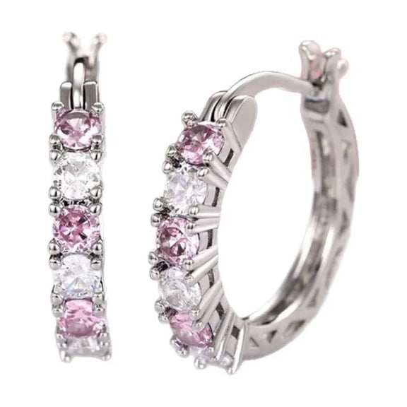APIPEE 925 Sterling Silver White Gold Plated Single Row Cubic Zirconia Hinge Hoop Earrings for Women
