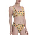 thumbnail image 4 of High Waisted Bikini Sets For Women, World Stamp Design Swimsuits Tummy Control, Two Pieces Bathing Suit, 4 of 8