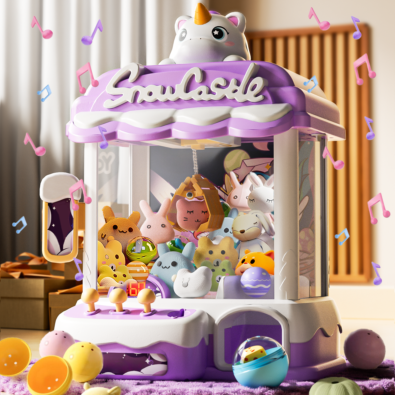 DAKIMOE Claw Machines for Kids Unicorns Toys for Girls Age 6+, Arcade Toy Games with Music, Candy Dispenser Machine Mini Vending Machine with 30 Accessories Christmas Birthday Gifts Age 8-12
