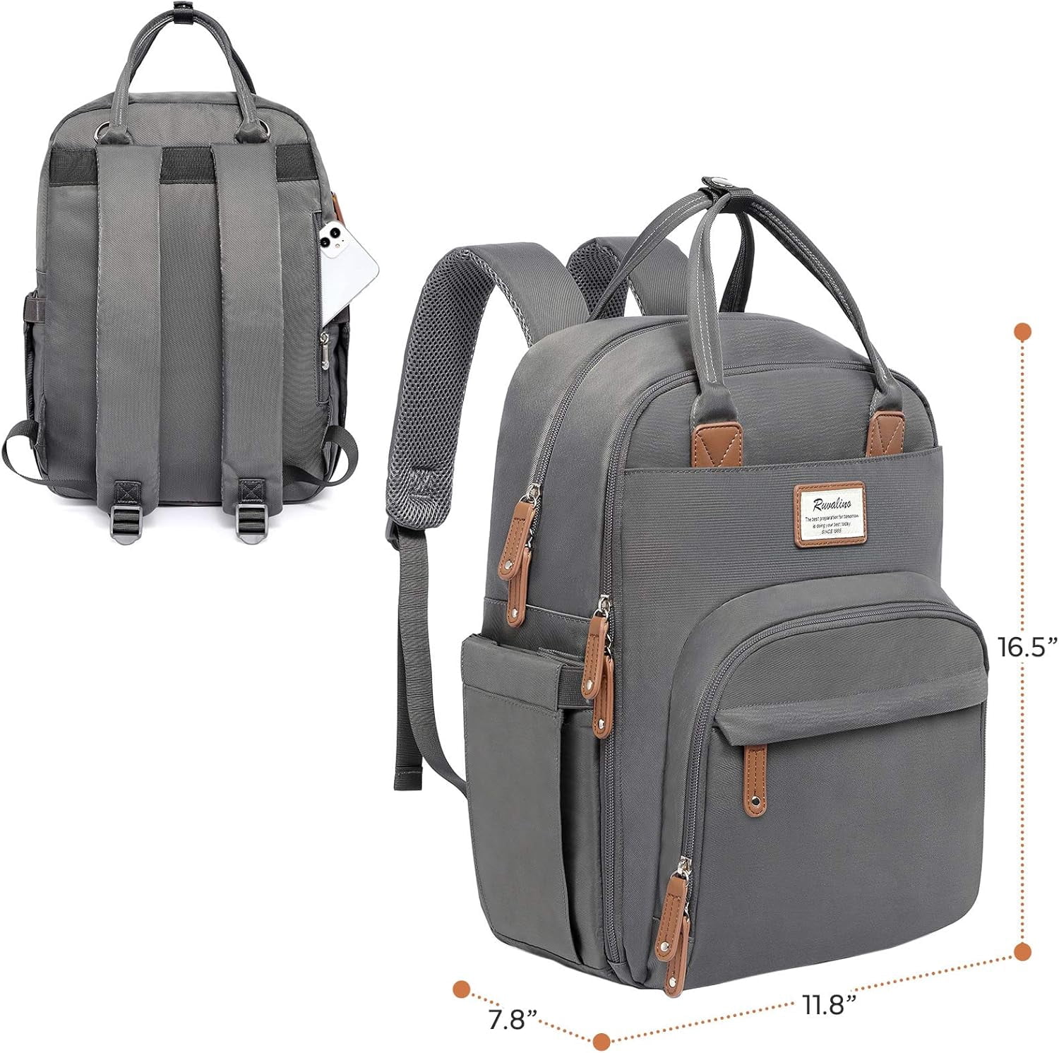 RUVALINO Diaper Bag Backpack - Multifunctional Travel Maternity Baby Changing Bag - Iron Gray
