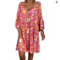 thumbnail image 1 of Vestido de verano de manga larga con cuello en V Vestido de mujer con estampado de tela suelta, rojo, S Noticed AP002186-17, 1 of 5