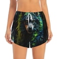 thumbnail image 2 of Pofeuu Realistic Style Colorful Wolf A Print Women's Athletic Shorts Running Workout Shorts Tummy Control Quick Dry Gym Shorts with Pockets Double layer sports shorts-Small, 2 of 7