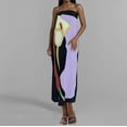 thumbnail image 2 of Dazajoo Women Strapless Maxi Dress Boho Floral Print Flowy Long Tube Dress Off Shoulder Loose Beach Long Dresses,Purple,XL, 2 of 7