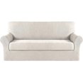 thumbnail image 1 of Thick jacquard stretch cover for sofa with 3 cushions (sofa, ivory), 1 of 7