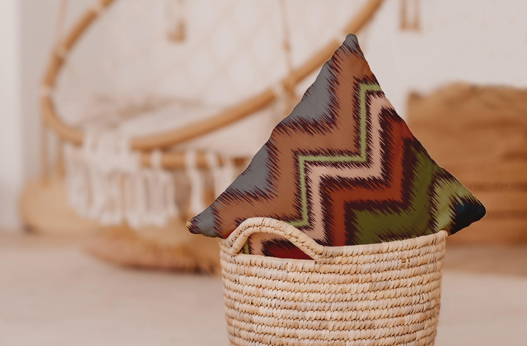 Simply Daisy, 20" x 20" Square Ikat Chevron Indoor/Outdoor Polyester Throw Pillow, Pomegranate, Qty 1