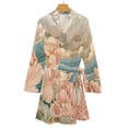 thumbnail image 4 of Wave Peony Night Robe Long Sleeve V Neck Robe With Belt Women's Sleepwear Dresses, 4 of 9