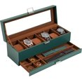 thumbnail image 1 of ProCase Caja para Reloj de 6 Ranuras, Estuche Organizador de Relojes de 2 Pisos con Tapa Vidrio Anti-polvo Almacenaje Guardarrelojes para Hombres y Mujeres (Verde), 1 of 15