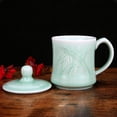 thumbnail image 5 of Celadon Teacup, Green Valley Luxury Bamboo Leaf Pattern Celadon Cup with Lid, 13oz, Plum Green, 5 of 7