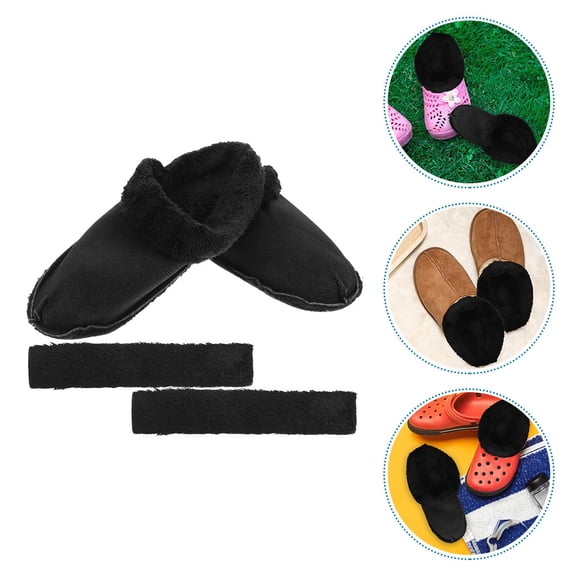 UPOUART Black Plush Washable Clog Liners Winter Furry Slipper Inserts for Comfortable Fit Size 22-23