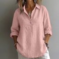 thumbnail image 6 of Linen Polo Shirts for Women Summer Blouses for Women Summer Linen Tops Loose Fit Tee Shirt Women Linen Clothing for Women Gauze Tunic Tops for Women Beach Vacation Tshirts,Pink,XL, 6 of 9