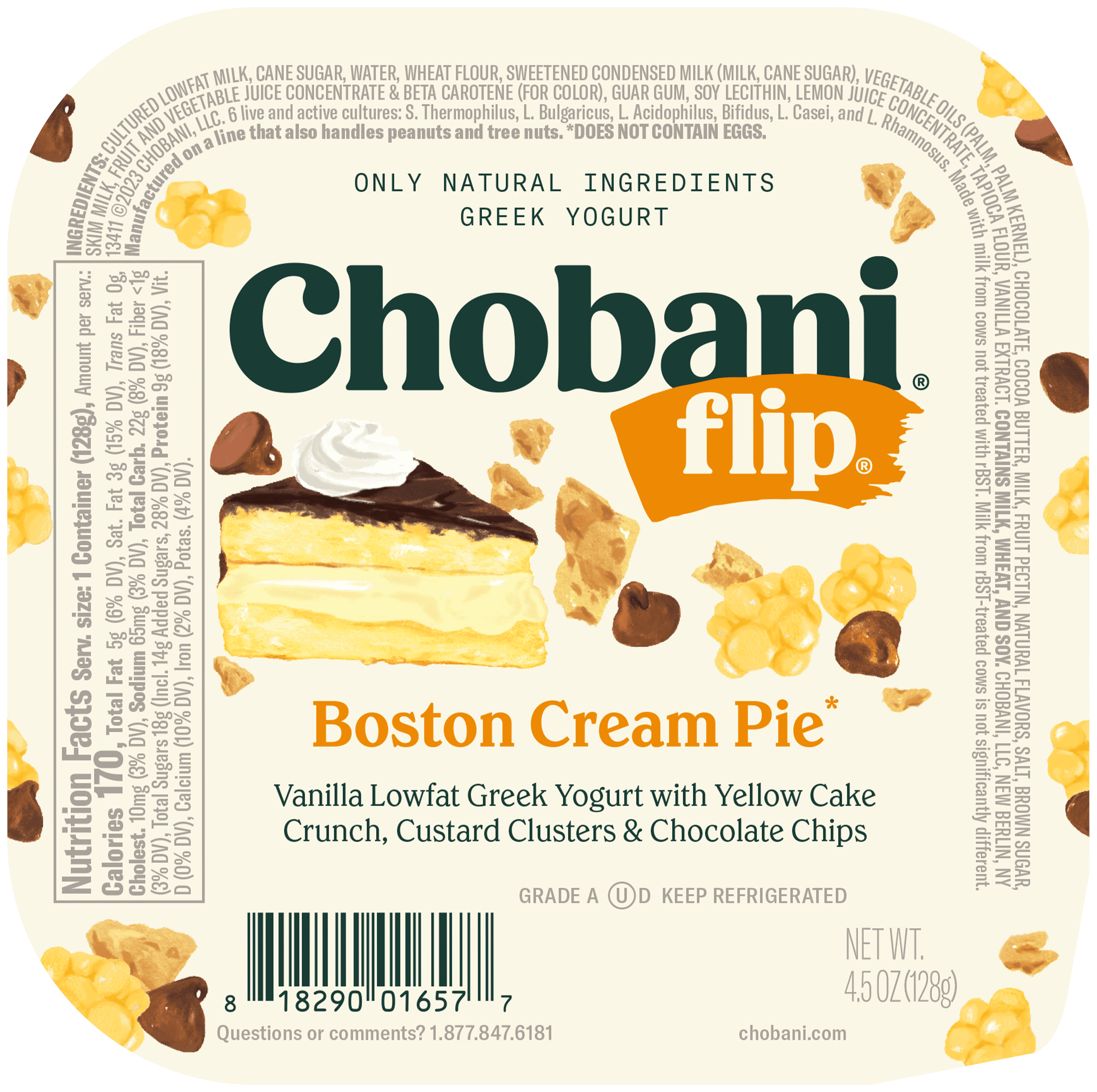 Chobani Flip Low-Fat Greek Yogurt Boston Cream Pie 4.5 oz Cup