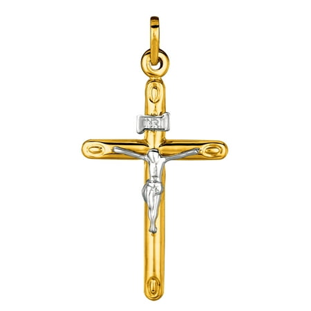 JewelryAffairs 14k 2 Tone Gold Round Tube Crucifix Pendant