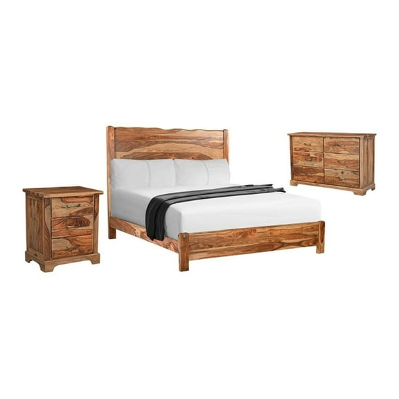 Taran Designs Darcy 3-piece Live Edge Wood Bedroom Set in Brown
