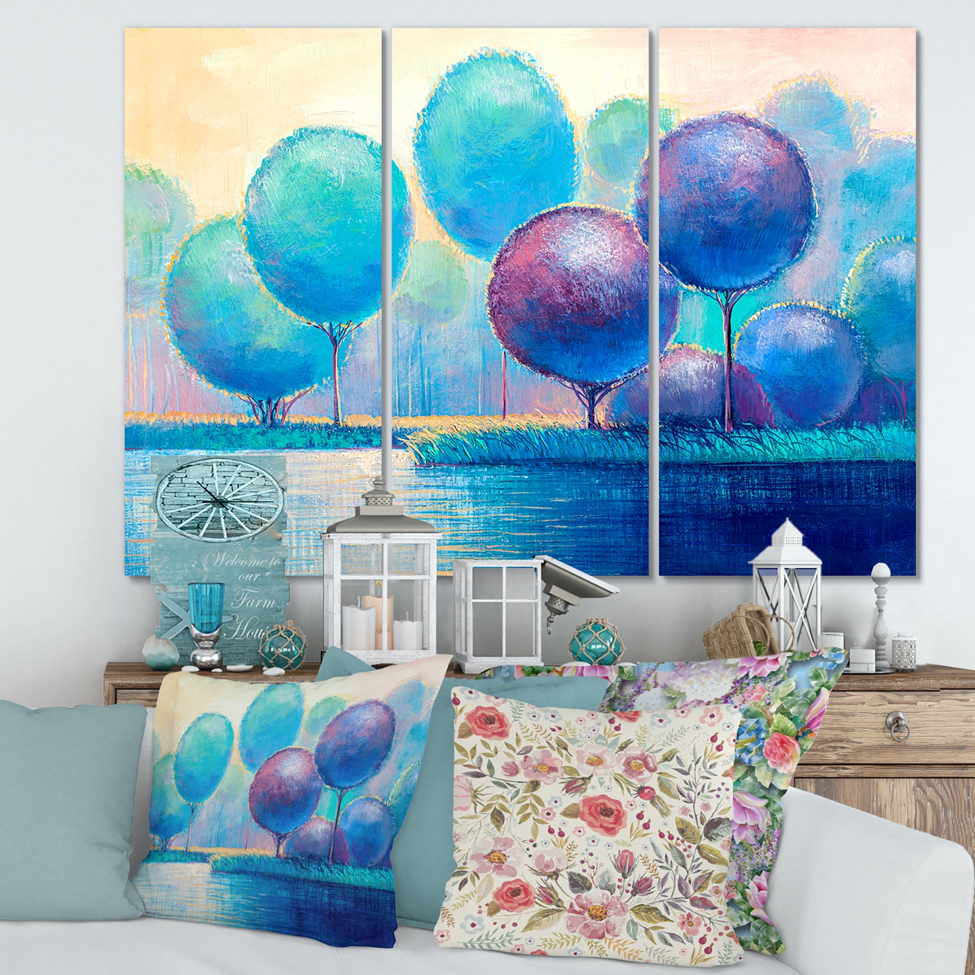 Designart ' Ornamental Colourful Trees V ' Modern Canvas Wall Art Print