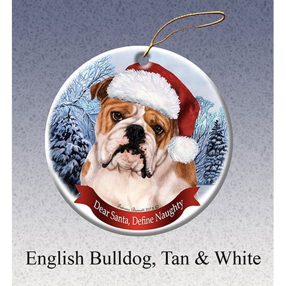 English Bulldog Dog Santa Hat Christmas Ornament Porcelain China U.s.a. Gift