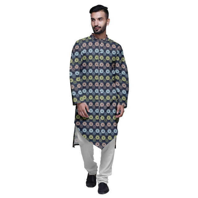 Atasi Kurta Décontracté Boutonné en Rayonne Imprimée de Designer avec Pyjama pour Hommes