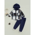 thumbnail image 3 of Bagilaanoe 2pcs Toddler Baby Boy Long Pants Set Plaid Print Long Sleeve Hood Shirt + Trousers 1T 2T 3T 4T 5T 6T Kid Casual Outfits, 3 of 8