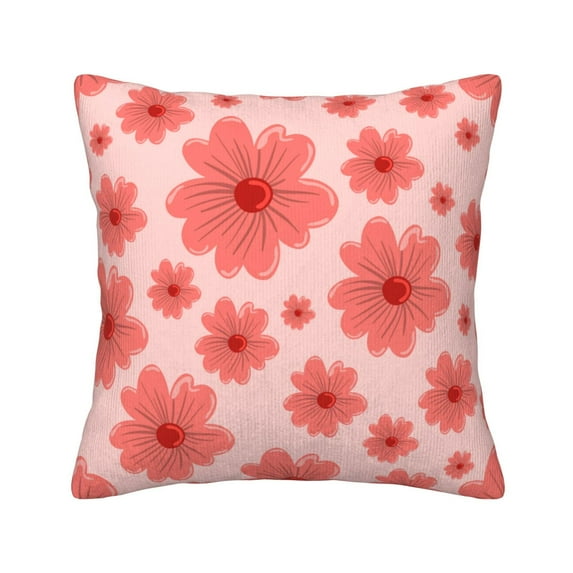 Square Throw Pillow Covers with Core, Flowers Pink Floral Stamp Pillows for Sofa Beds, 20 x 20 inches Multicolor