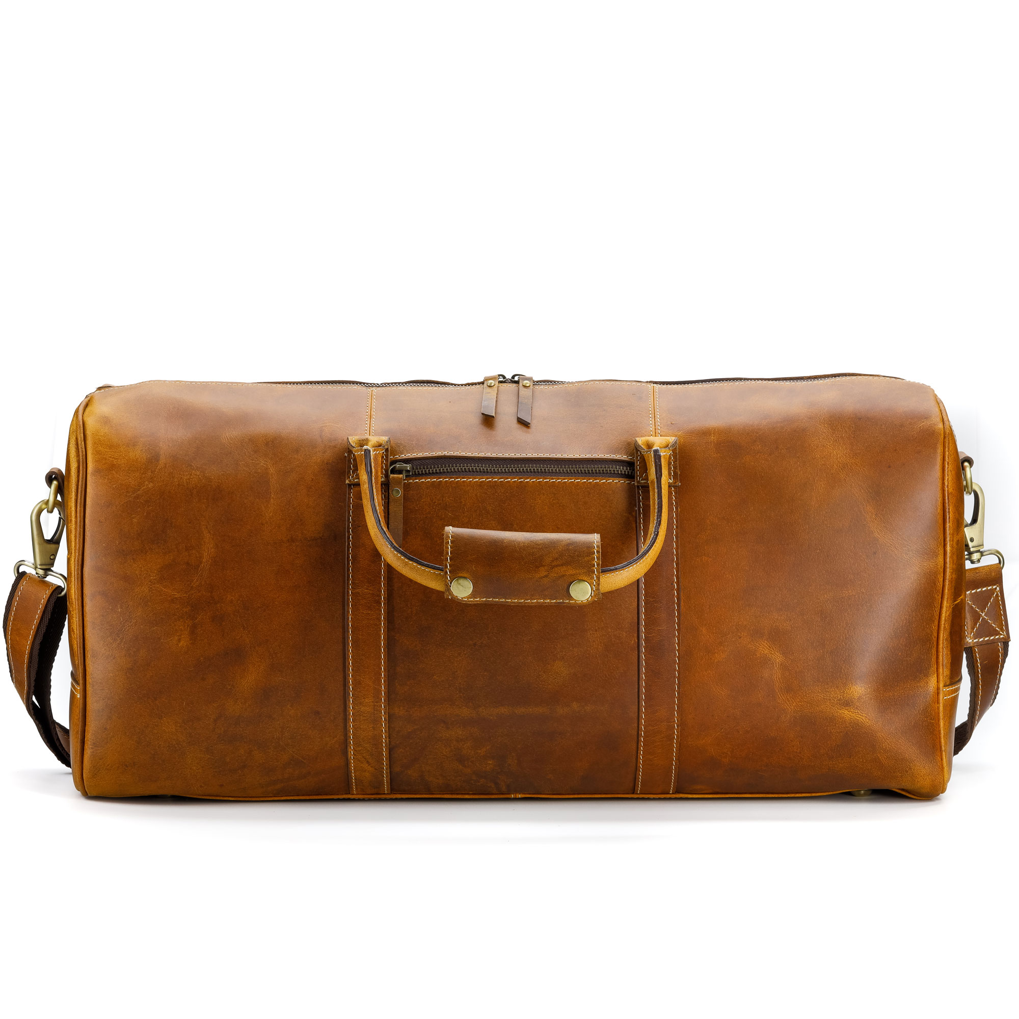 Men’s Full Grain Buffalo Leather Duffel Bag with Toiletry Kit – 24" Handmade Weekender Travel Bag with YKK Zippers & Brass Hardware